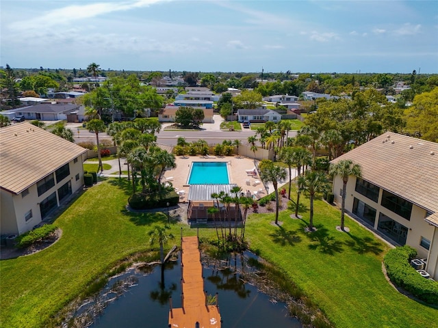 aerial view with a water view