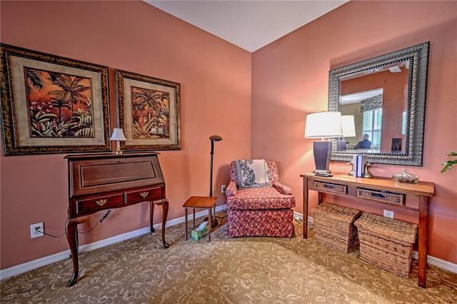 living area with carpet flooring