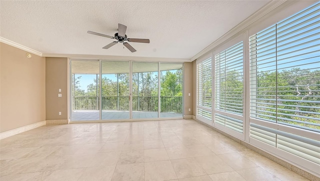 401 N Point Rd Unit 301, Osprey, FL 34229 - tiled empty room with ornamental molding, ceiling fan, and a textured ceiling