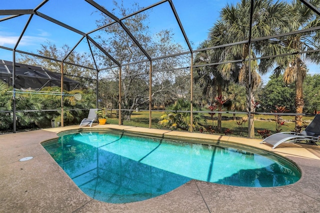 view of pool featuring a lanai and a patio area