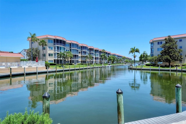 dock area with a water view