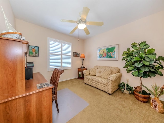 office featuring carpet and ceiling fan