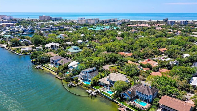 bird's eye view featuring a water view