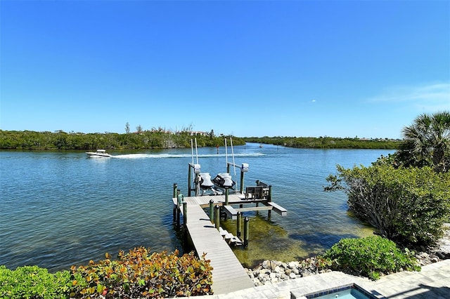 dock area featuring a water view