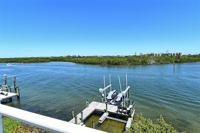 dock area featuring a water view