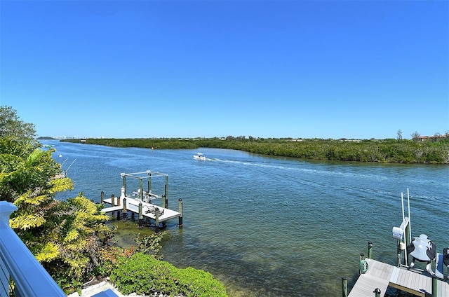 dock area featuring a water view