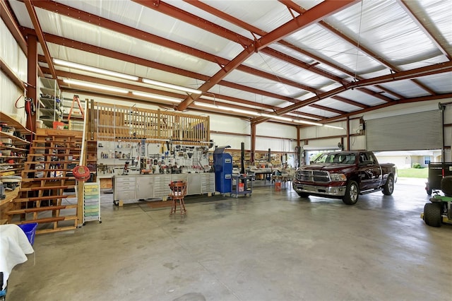 garage featuring a workshop area