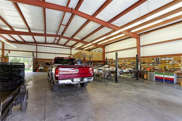 garage featuring a workshop area