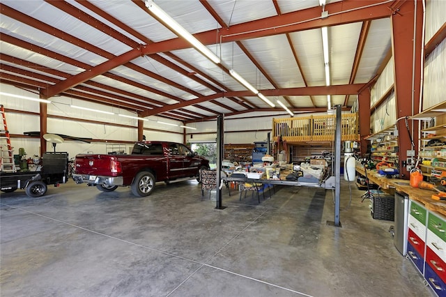 garage featuring a workshop area