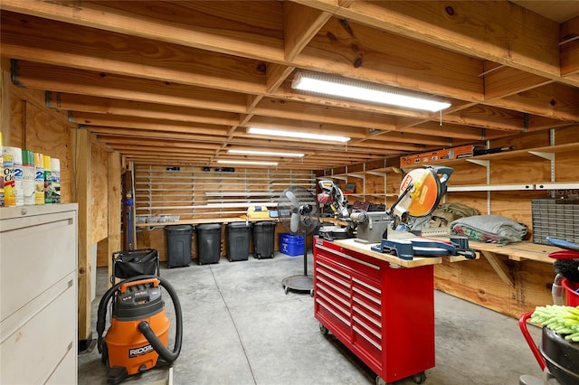 interior space featuring a workshop area