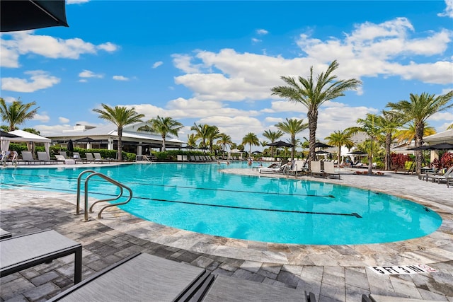 view of swimming pool with a patio