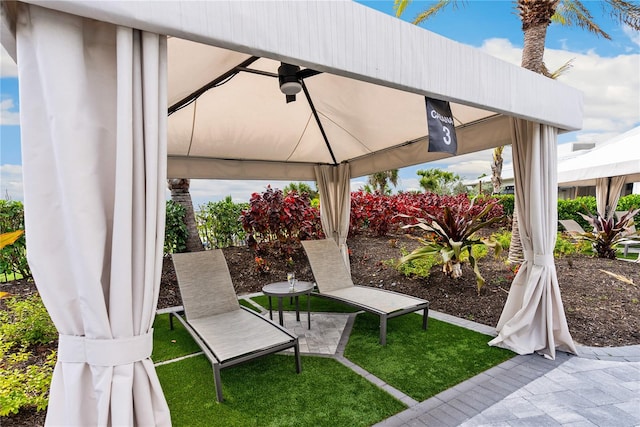 view of patio featuring a gazebo