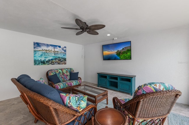 living room with ceiling fan