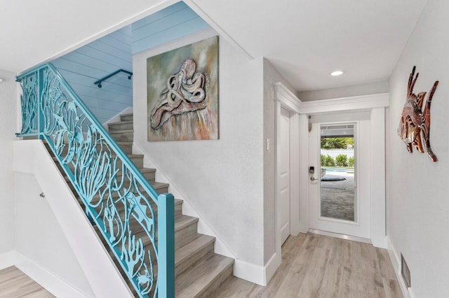 foyer entrance featuring light hardwood / wood-style floors