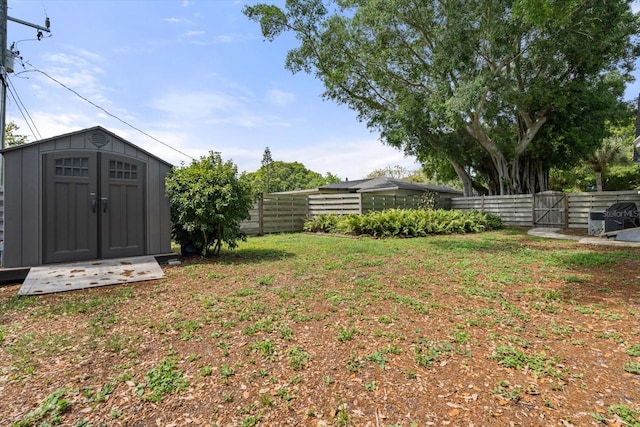 view of yard featuring a shed