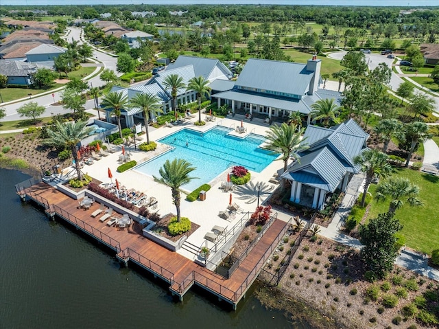 aerial view with a water view