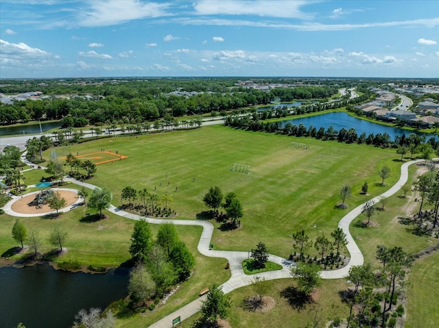 aerial view featuring a water view