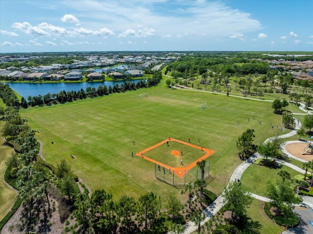 aerial view with a water view