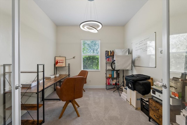 view of carpeted home office