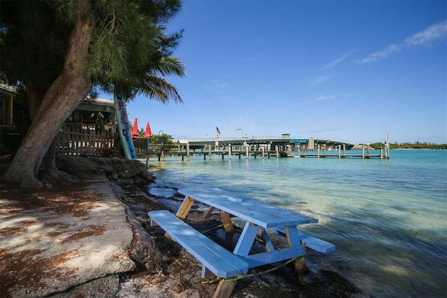 view of dock with a water view