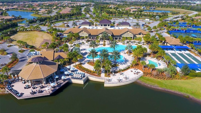 drone / aerial view featuring a water view