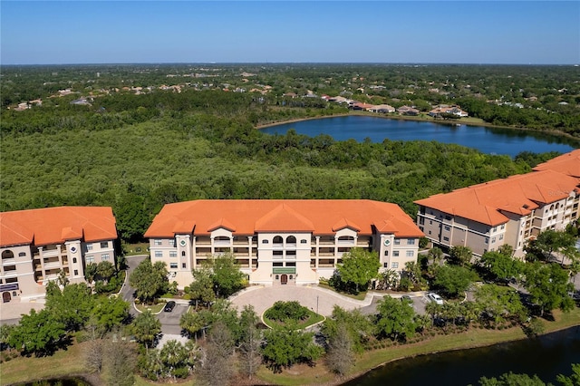 aerial view with a water view