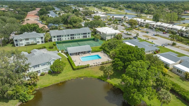 aerial view with a water view