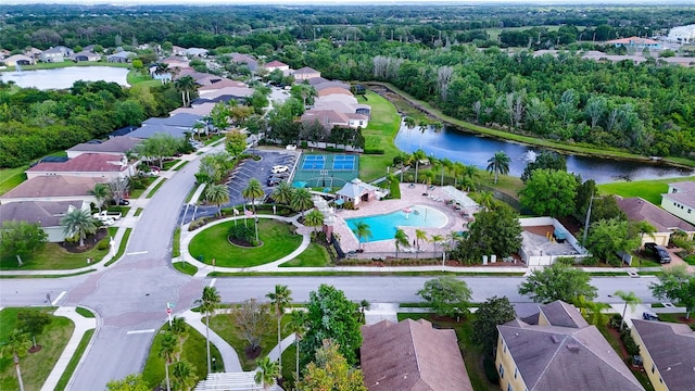 bird's eye view featuring a water view