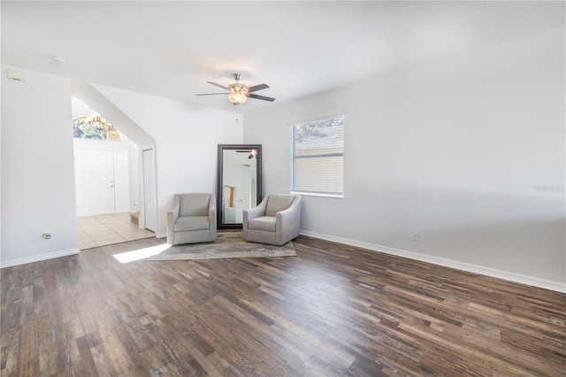 unfurnished room featuring ceiling fan and hardwood / wood-style flooring