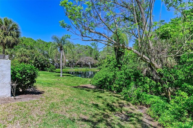 view of yard with a water view