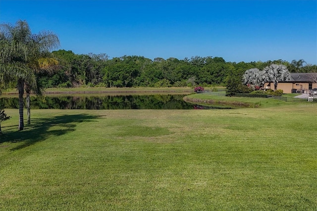 view of yard with a water view