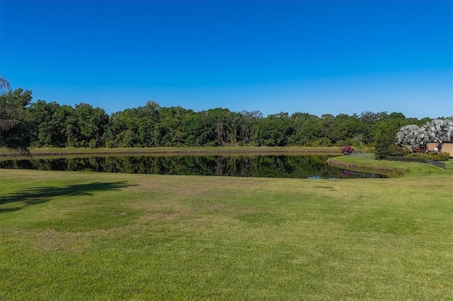 surrounding community featuring a lawn and a water view