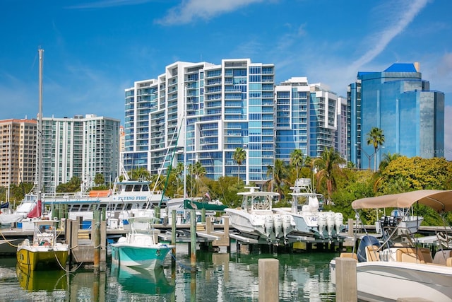 view of building exterior featuring a water view