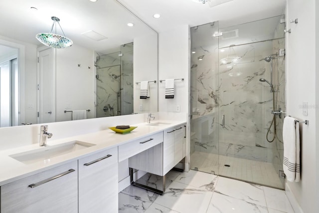 bathroom featuring vanity and walk in shower