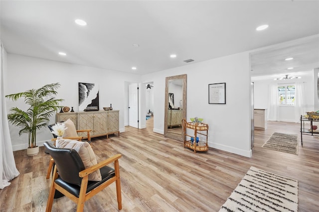 living room featuring light wood-type flooring