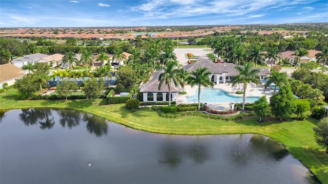 aerial view with a water view