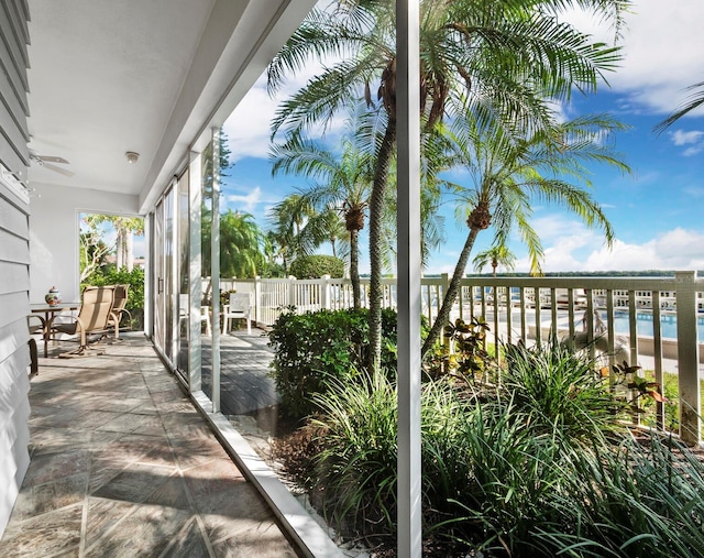 view of patio / terrace featuring a water view