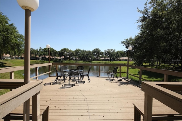 exterior space with a water view