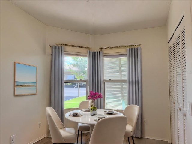 dining area with wood-type flooring