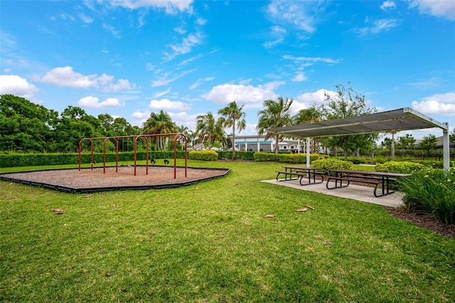 surrounding community with a yard and a gazebo