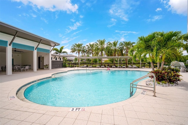 view of swimming pool with a patio