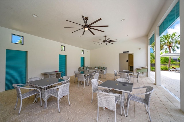 view of patio featuring ceiling fan