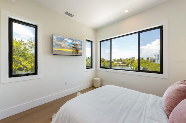 bedroom featuring multiple windows and hardwood / wood-style floors