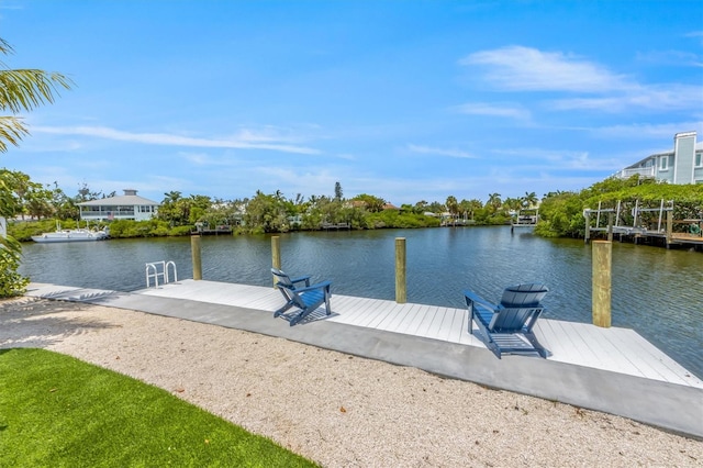 dock area featuring a water view