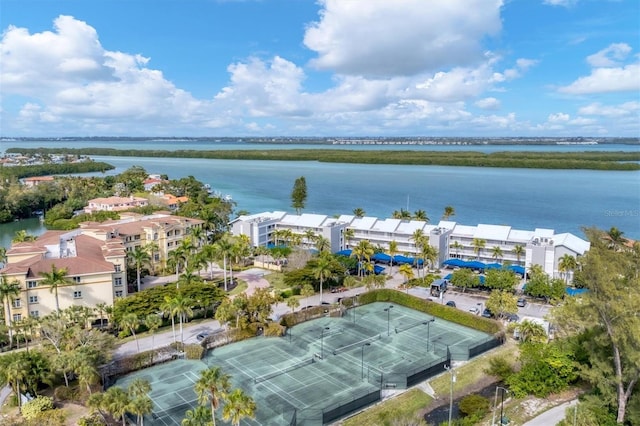 aerial view with a water view