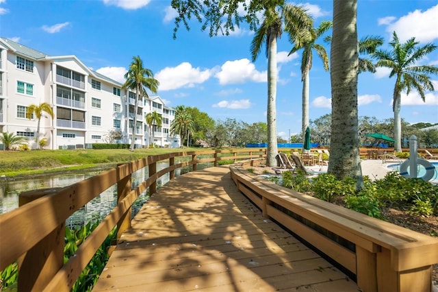 surrounding community with a water view