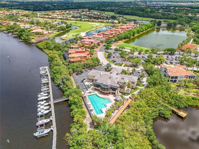 aerial view featuring a water view