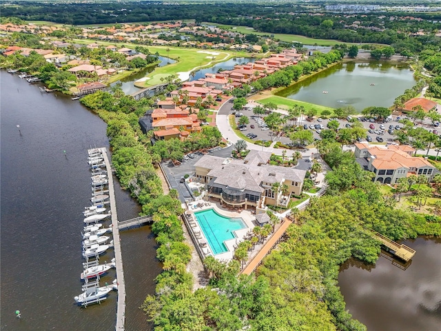 bird's eye view featuring a water view