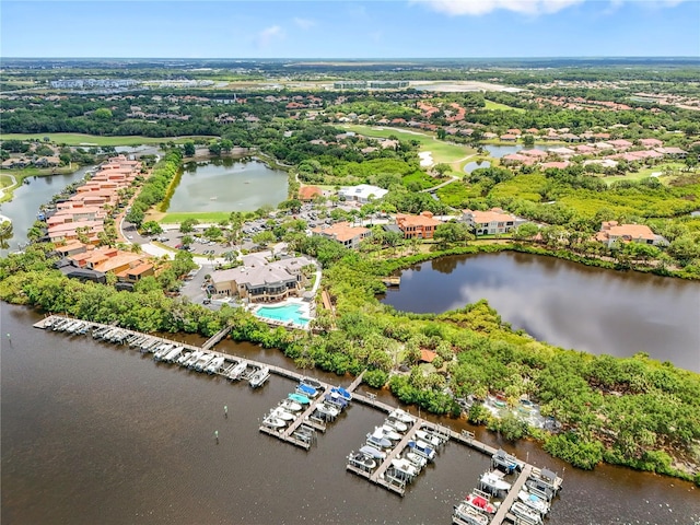 aerial view featuring a water view