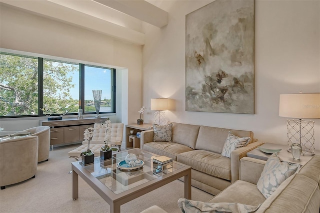 living room featuring plenty of natural light and carpet floors